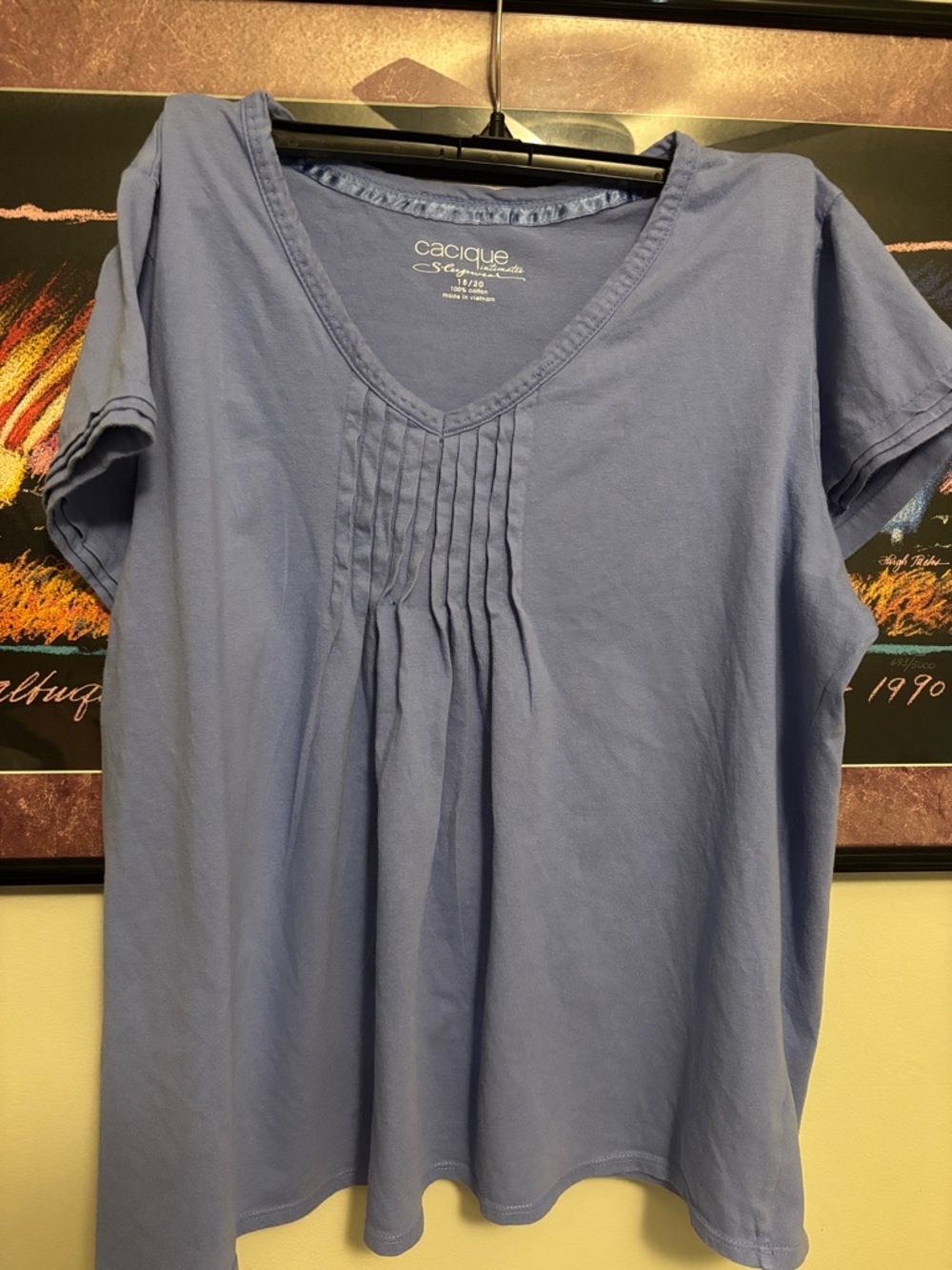 Cacique Periwinkle V-Neck Pintuck Short Sleeve Tee
